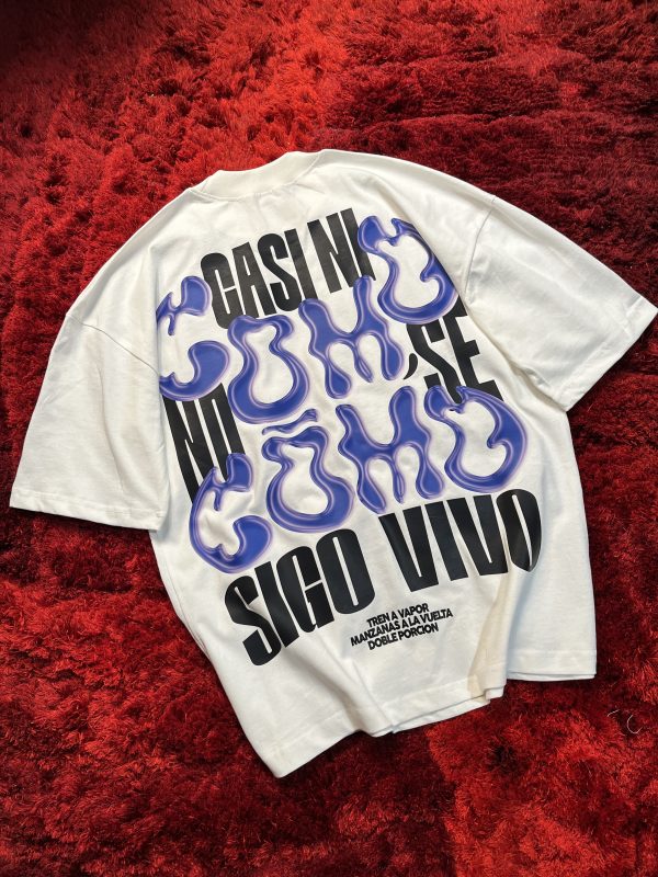 Camiseta Oversize Tren a vapor blanca