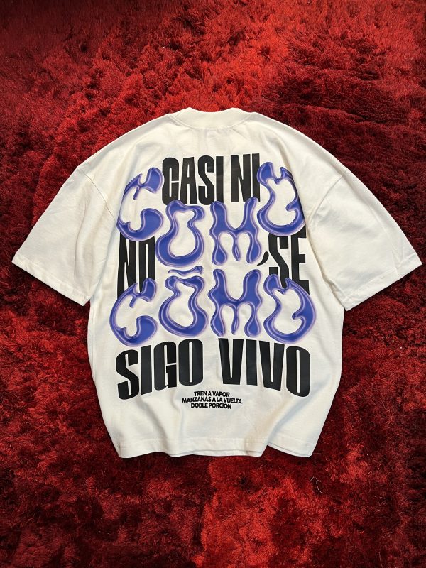 Camiseta Oversize Tren a vapor blanca