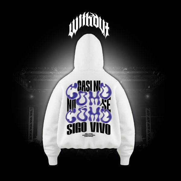 Hoodie Oversize Tren a vapor blanco