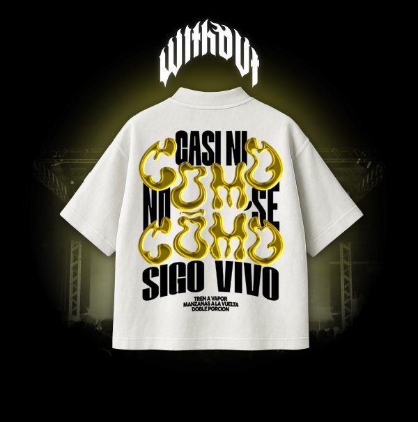 dorada_Mesa de trabajo 1 Camiseta Oversize Tren a vapor Dorada blanca